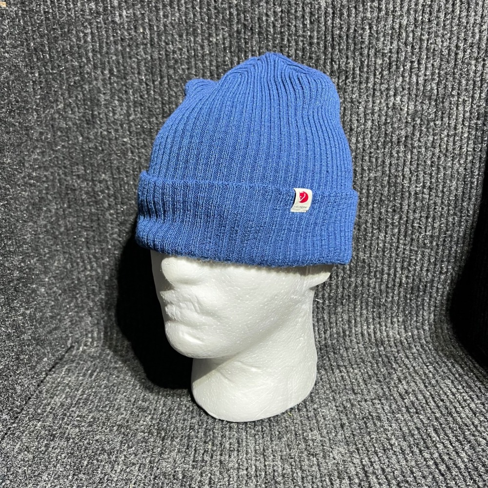Fjallraven Rib Hat‎ Beanie Unisex One Size Blue Ribbed Knit Logo Patch 13100184